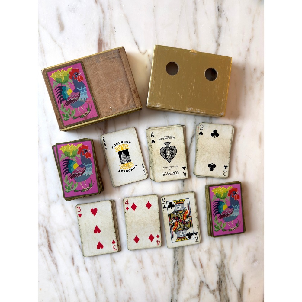 Vintage 1970s Congress Cel-U-Tone Rooster Playing Cards Full Deck Box